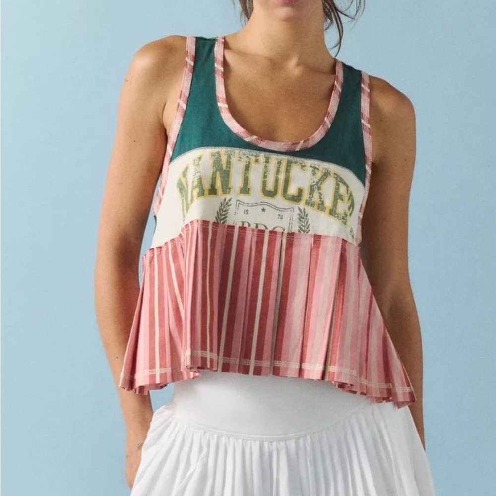 BDG Green and Pink Striped Peplum Tank